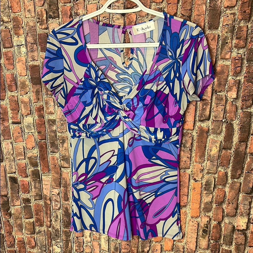 R. Marks Newyork Women's Medium Floral Twist-Front Top blouse